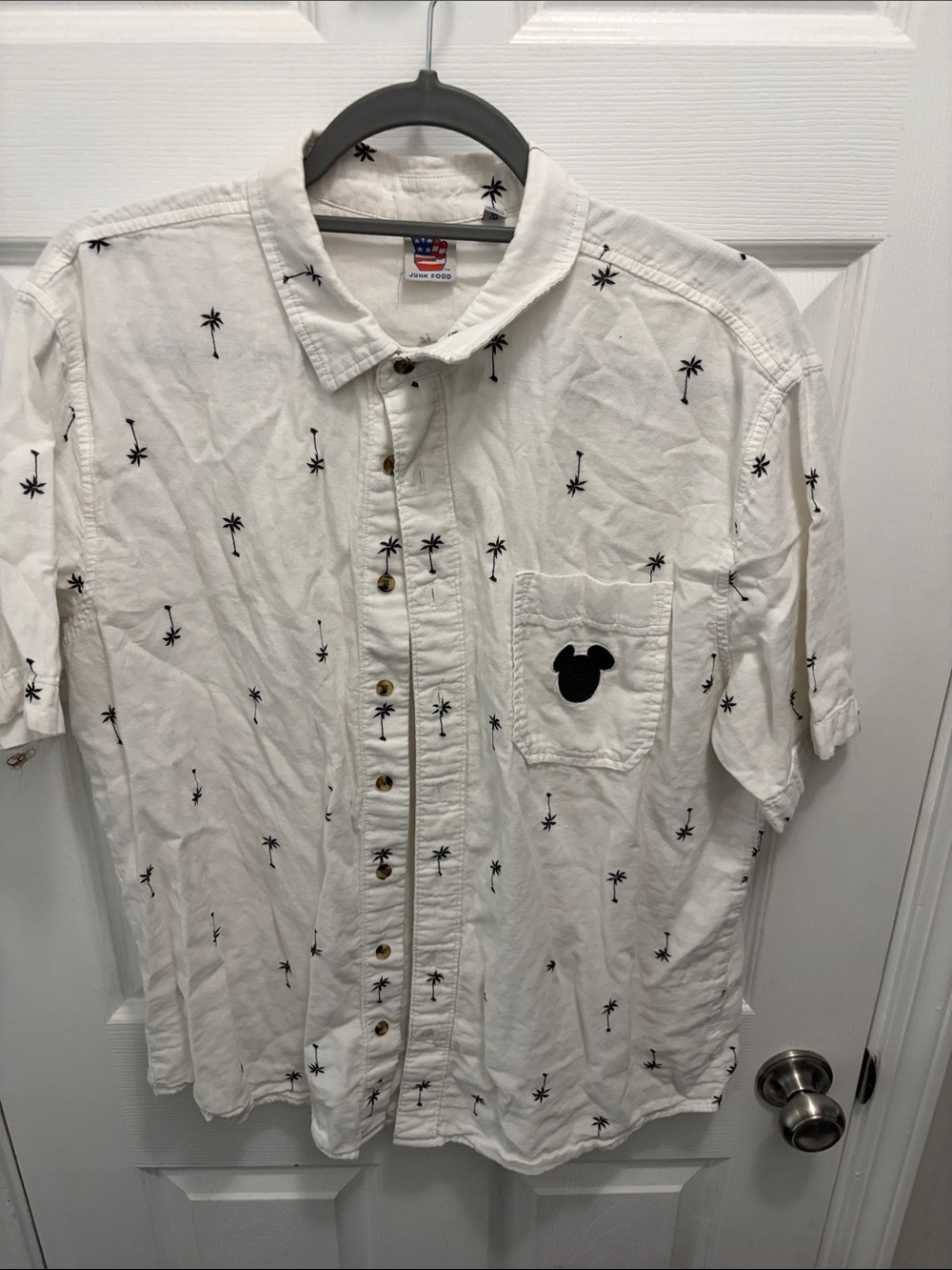 Junk Food Clothing White Short-Sleeve Button-Up Shirt with Black Palm & Icon